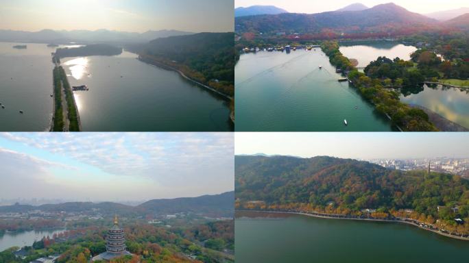 浙江杭州西湖景区风景航拍