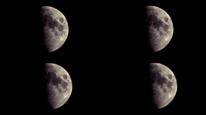 半月形 (第一季度月亮) 处于最高位置，它正在从东向西移动