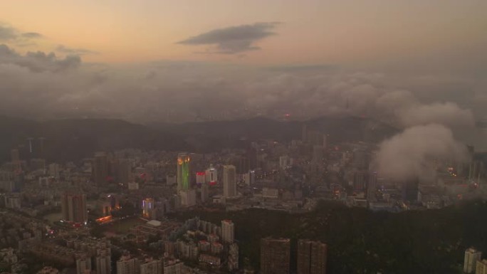 日落天空夜光珠海城市景观航空全景4k中国