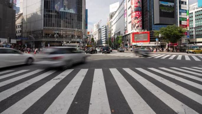 4k延时: 旅行者行人拥挤地走过日本东京涩谷区的人行横道。