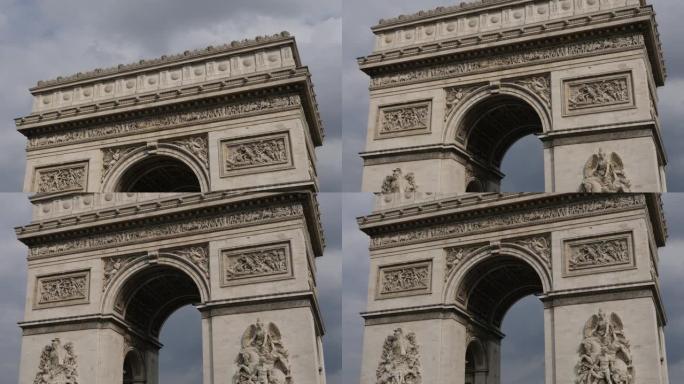 多云天空4k前法国巴黎凯旋拱门高度细致的表面