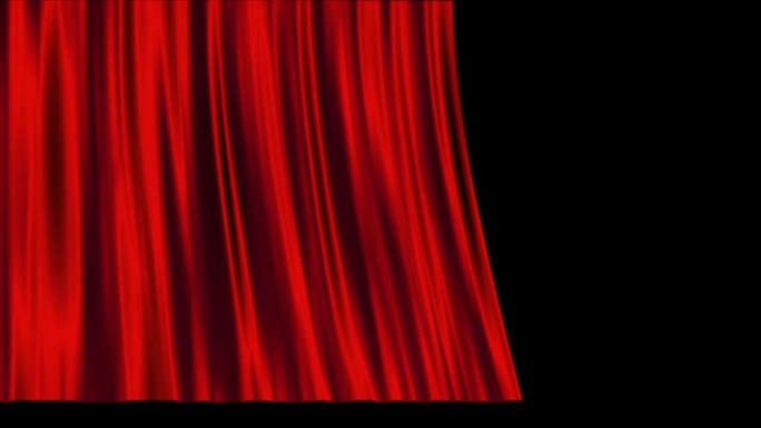 黑色背景上的4k红色剧院窗帘打开