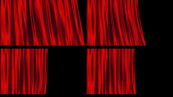 黑色背景上的4k红色剧院窗帘打开