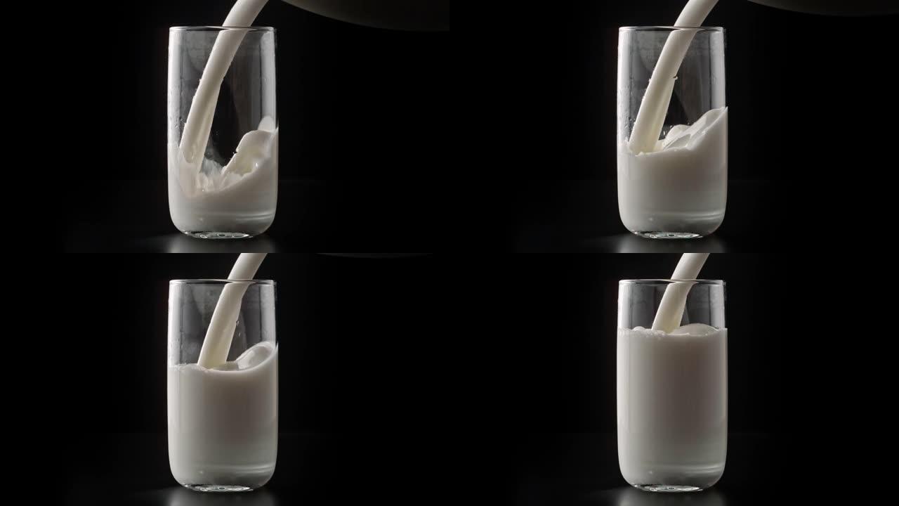 酸奶/开菲尔饮料倒入玻璃杯