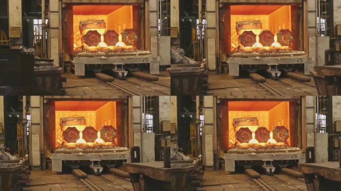 热钢坯离开炉子在工程工厂。