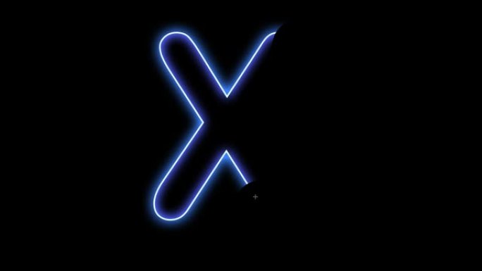 字母X孤立在黑色背景上，霓虹灯风格为编辑器。
