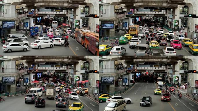泰国暹罗枢纽高速公路下路口交通延时4k。