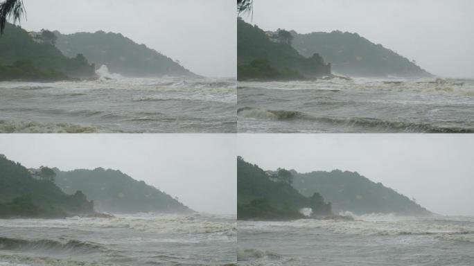 暴风雨雨天著名的苏梅岛海岸线海浪全景4k泰国