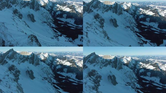 阳光明媚的冬天早晨的皮拉图斯山。瑞士。鸟瞰图