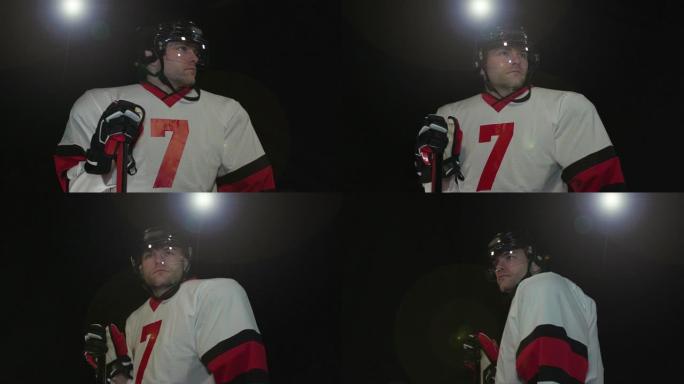 男子冰球运动员肖像-超慢动作180度旋转