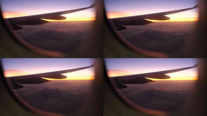 透过飞机窗户看雄伟的云海