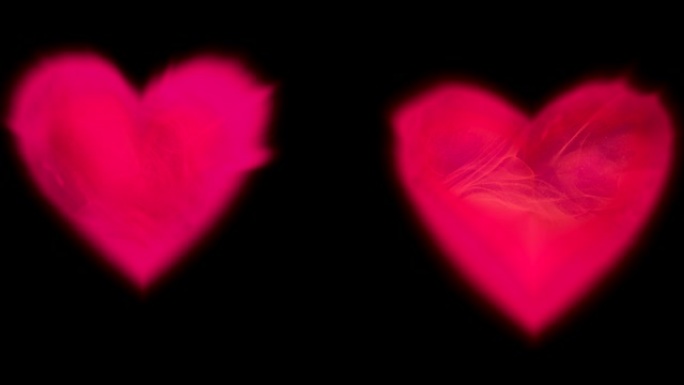 浪漫叠加两个霓虹灯热粉色发光的心