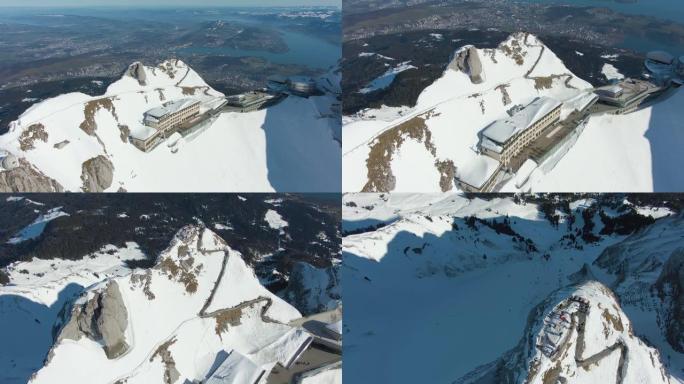 冬天雪山皮拉图斯。瑞士阿尔卑斯山，瑞士。鸟瞰图