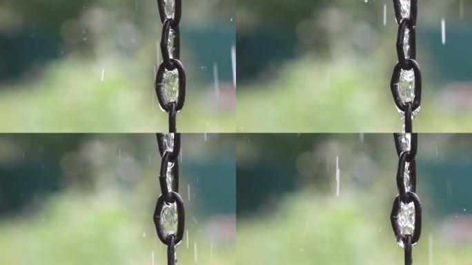 雨滴落在水面上。