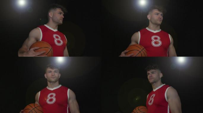 男子篮球运动员肖像姿势-超慢动作180度旋转