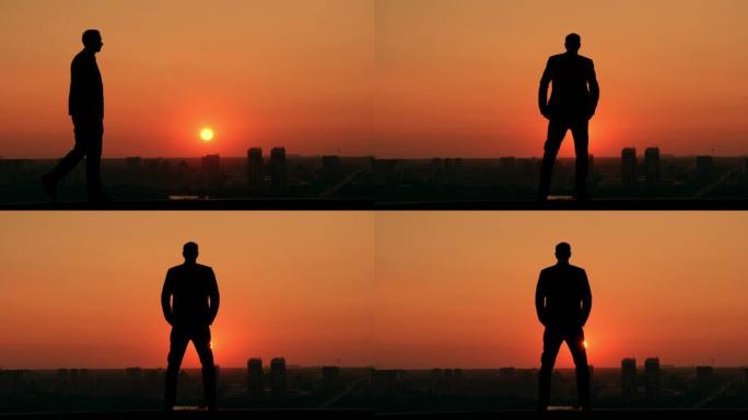 男子在黎明时分走到风景秀丽的小镇