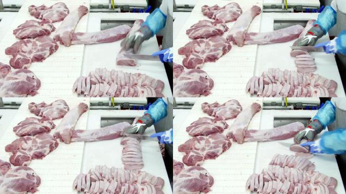 肉品加工厂切肉的屠夫