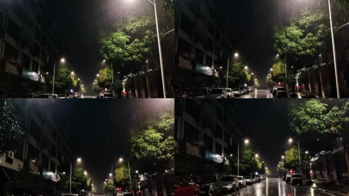 夜雨闪电 夜间大雨 夜间下雨 小巷雨景