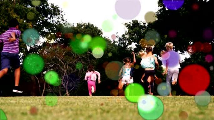 儿童跑步时彩色光的移动点