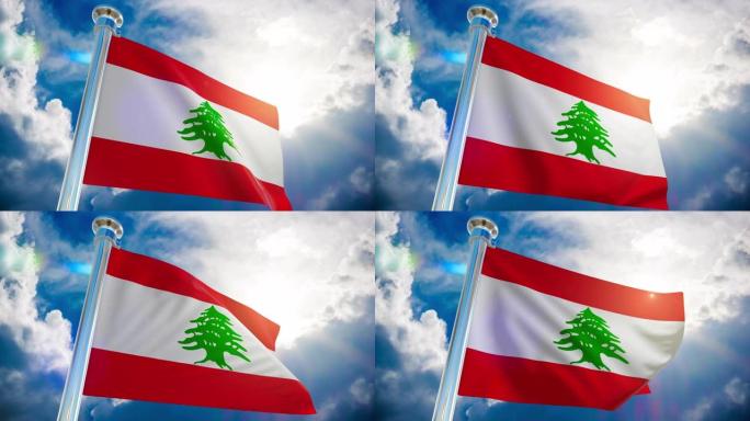 4K -黎巴嫩旗帜|可循环股票视频