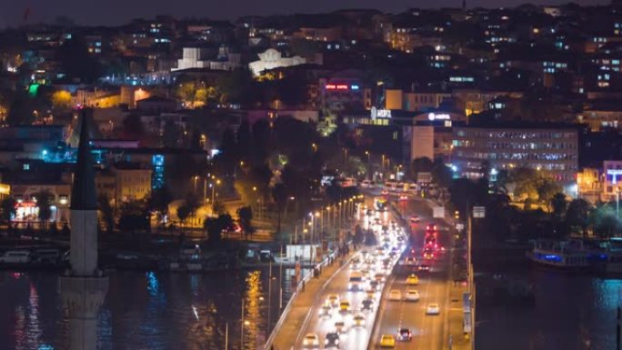 时间流逝: 土耳其伊斯坦布尔市的交通阿塔图尔克大桥穿越金角海