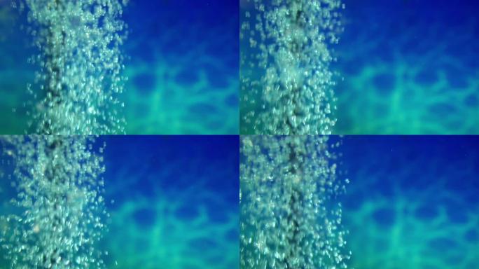 气泡氧气移动线特写背景蓝色海水慢速运动