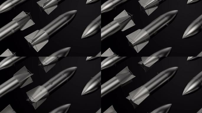 以网格图案排列的闪亮导弹物体的抽象3d渲染