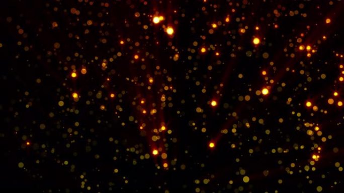 3D渲染金色粒子闪烁并在黑色背景上创建bokeh。计算机生成的抽象背景