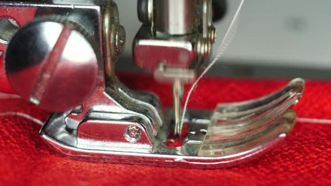 缝纫机制作接缝宏观镜头