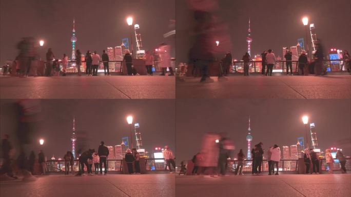 上海外滩游客游玩人流延时夜晚夜景视频素材