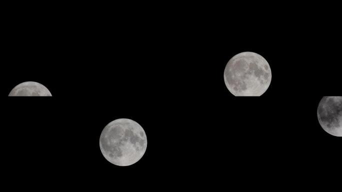满月在黑暗的9月夜空。月亮从左到右行进。快进延时剪辑