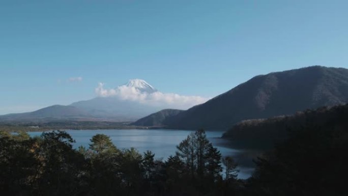 从日本山梨县本津湖看富士山