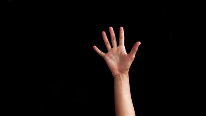 一只白种人的手被隔离在黑色上，并显示出ASL (美国手语) 的P字母符号。