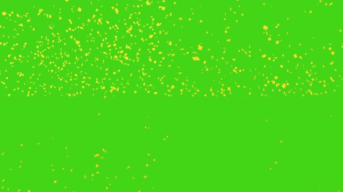 黄金五彩纸屑爆米花动画用复制空间爆炸4K。在绿色背景下，党的概念。