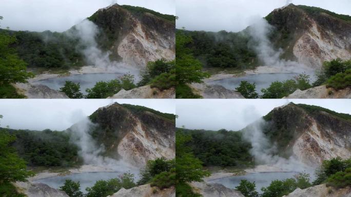 日本北海道登别的地狱谷或地狱谷附近的湖