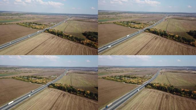 乡村卡车从高速公路上鸟瞰图