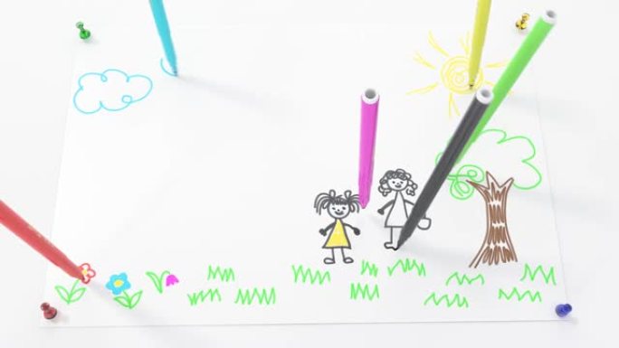 儿童毡尖笔绘画家庭延时