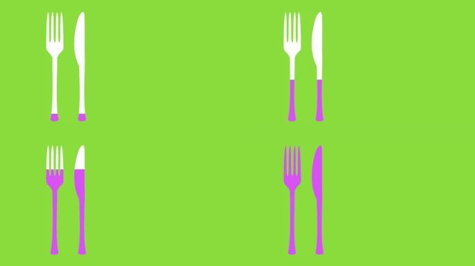餐具形状填充绿色背景上的颜色