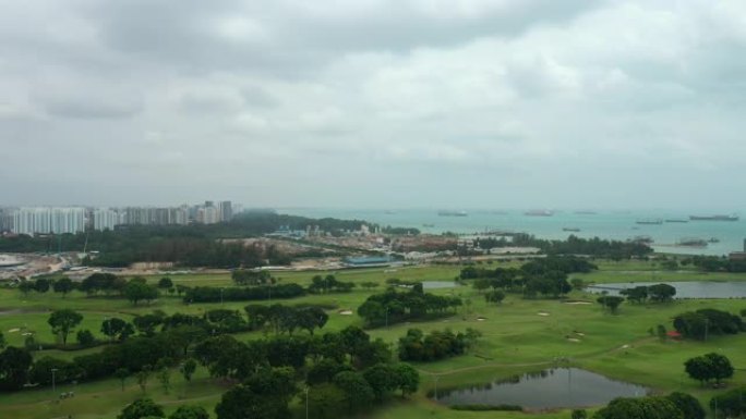 飞越新加坡城市高尔夫球场工业湾空中全景4k