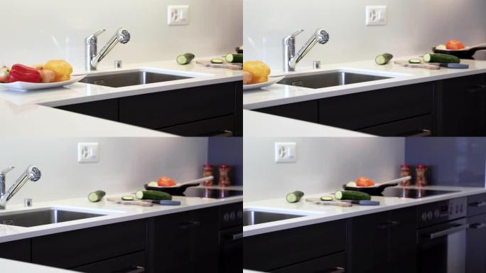 厨房橱柜与厨房台面现代家居室内设计。