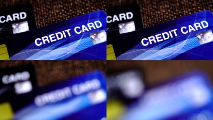 特写信用卡股票视频，电脑芯片，支付和金融安全概念。假信用卡制作股票和假身份证
