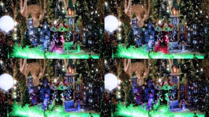 圣诞村场景在商店飘雪，圣诞节假期期间-特写-圣诞活动概念