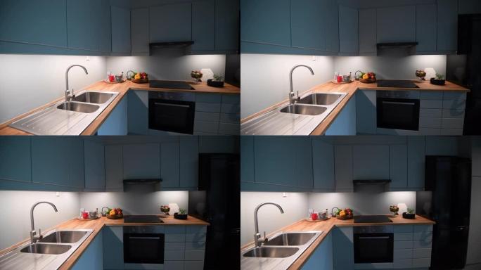 斯堪的纳维亚现代家居室内，带开放空间厨房