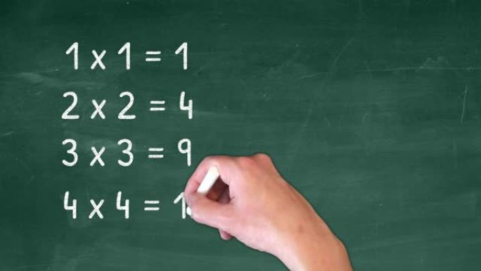 基本数学-用粉笔在黑板上写乘法