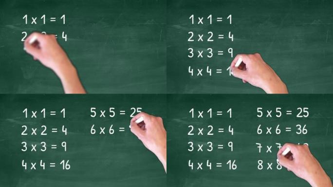 基本数学-用粉笔在黑板上写乘法