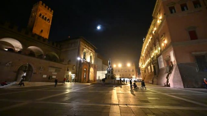 意大利博洛尼亚-未知的人漫步，然后是夜晚的阴影