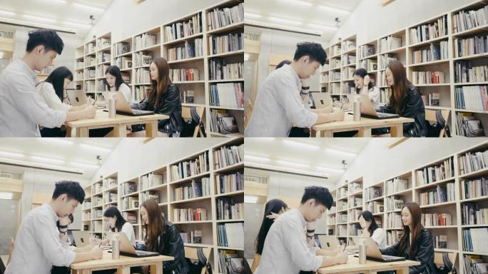 一群在图书馆学习的亚洲学生