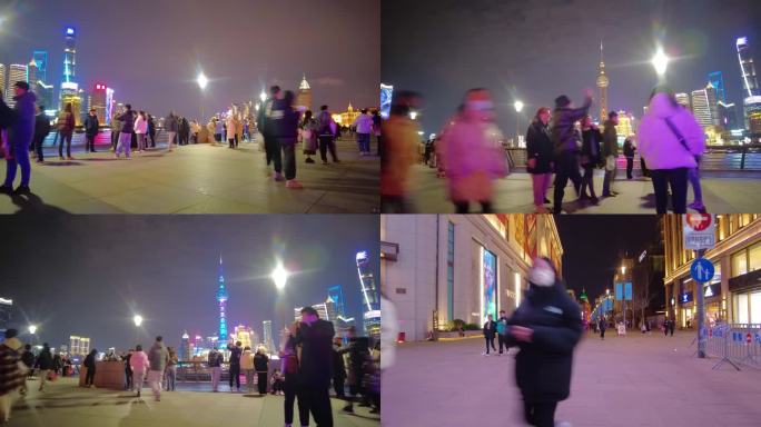 上海外滩游客游玩延时摄影夜景视频素材