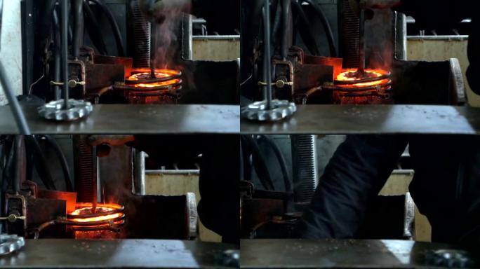 金属制品硬化设备上零件金属齿轮的硬化和热处理，出厂热处理，特写