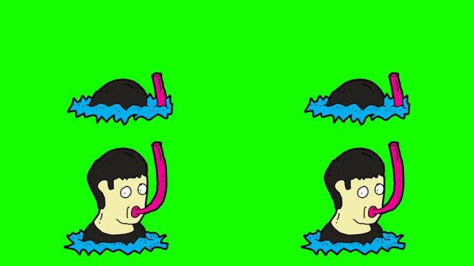 潜水员手绘绿色背景动画
